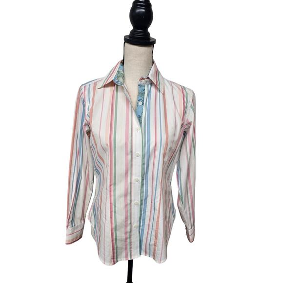 Van Heusen Womens Sz XS Long Sleeve Button Up Dress Shirt Stripped Office - Picture 1 of 9